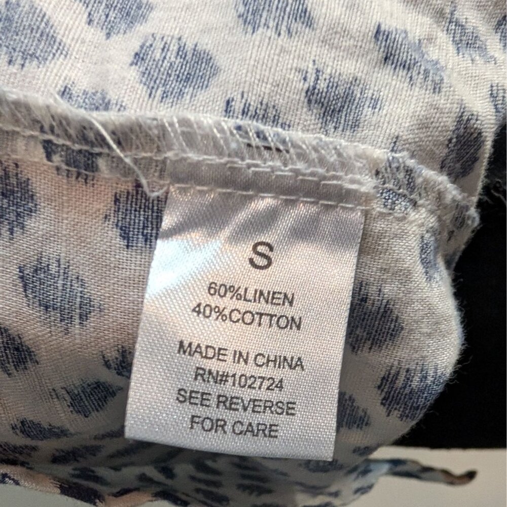 Hester & Orchard White & Blue Polka Dot Linen Blend Button-Up Shirt - Small - Picture 9 of 10